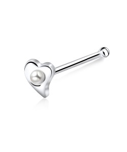 Pearly Heart Silver Bone Nose Stud NSKD-200p